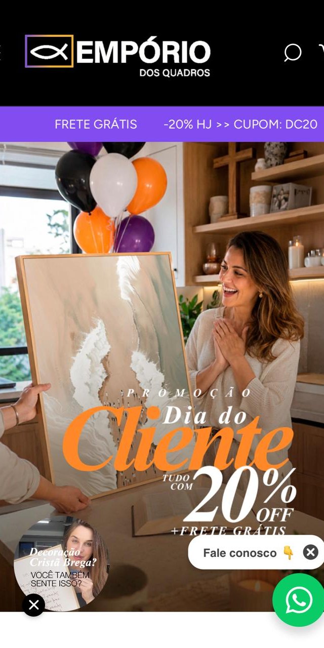 Site do Empório dos Quadros — campanha Dia do Cliente